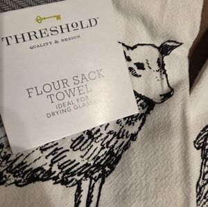 3 New Threshold Black and White Flour Sack Towel